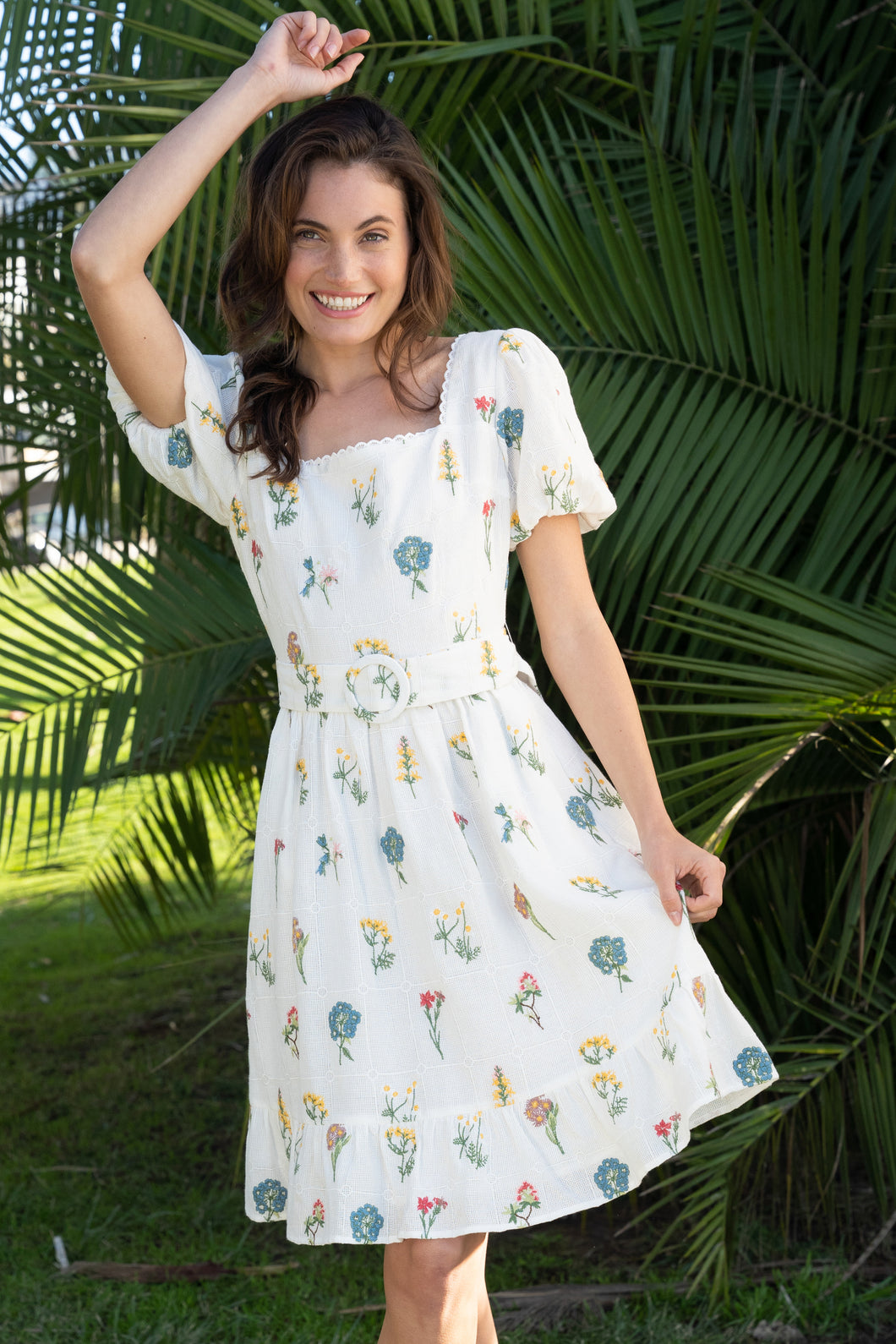 MISHA EMBROIDERED PUFF SLEEVE DRESS