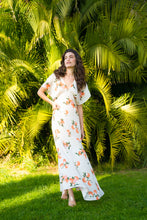 Load image into Gallery viewer, DIANELLA GRAPEFRUIT PRINTED SATIN FLUTTER SLEEVE MAXI DRESS
