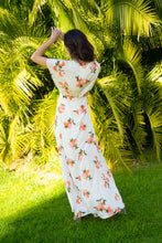 Load image into Gallery viewer, DIANELLA GRAPEFRUIT PRINTED SATIN FLUTTER SLEEVE MAXI DRESS
