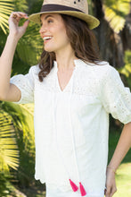 Load image into Gallery viewer, UMAYA EMBROIDERED COTTON SMOCK YOKE TOP
