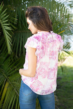 Load image into Gallery viewer, FRANKIE PRINTED CHIFFON RUCHED YKE BUTTON DOWN TOP
