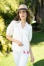 Load image into Gallery viewer, UMAYA EMBROIDERED COTTON SMOCK YOKE TOP
